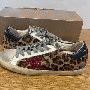 Golden Goose Leopard Sneakers with Glitter Red Star